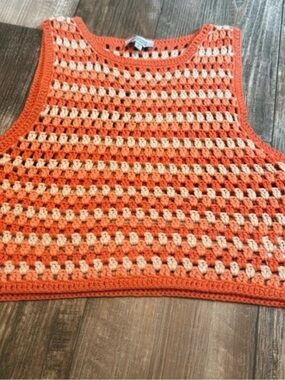 Beginning Boutique Orange & Cream Crochet Crop Top
